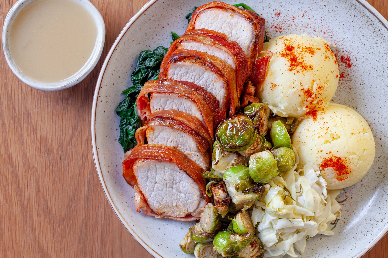 Bacon Wrapped Pork Loin & Granny’s Apple Sauce